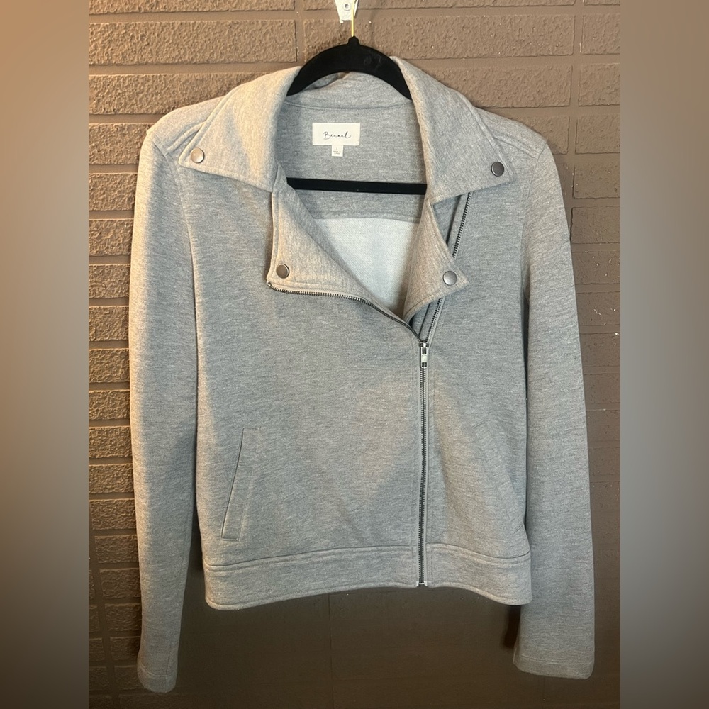Becaal Gray Moto Jacket Sweatshirt Knit Zip Up Size Large Casual Chic
